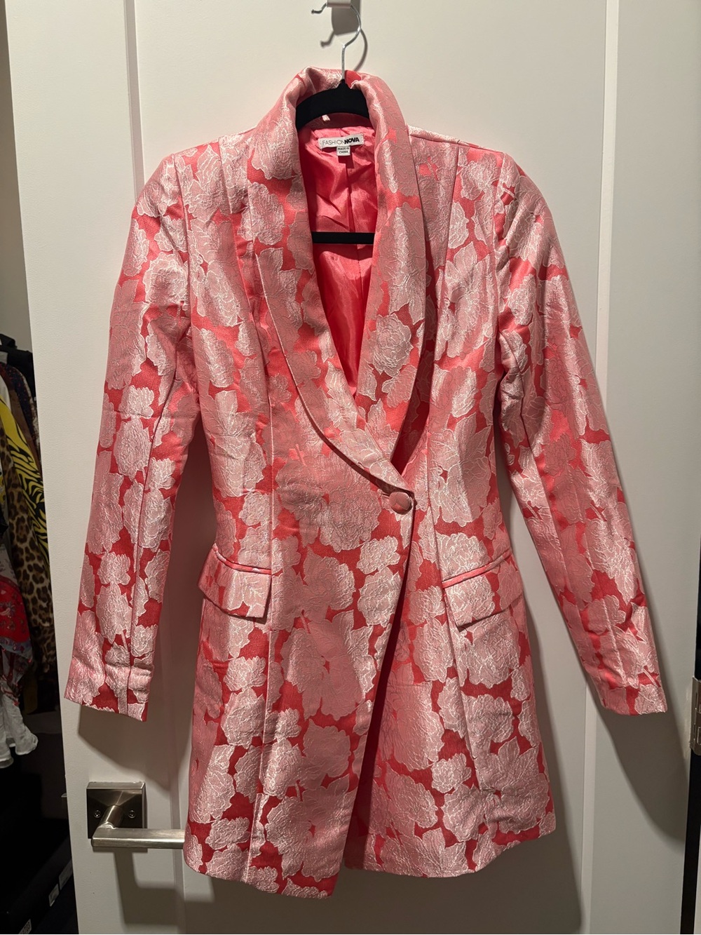 Coral Pink Floral Jacquard Blazer/Dress